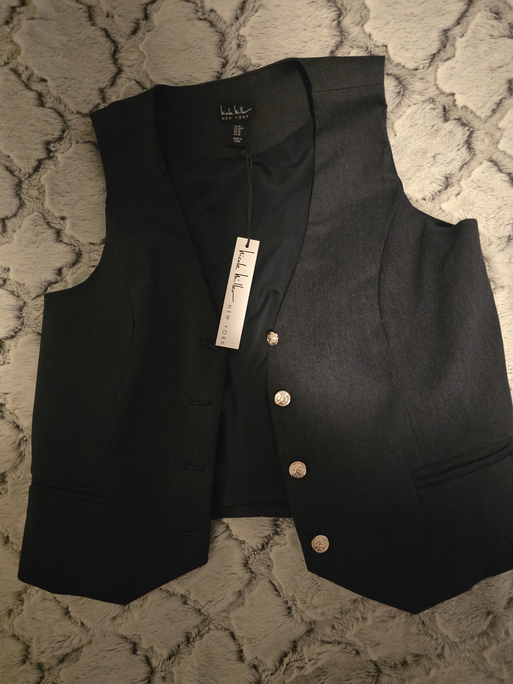 Nicole Miller Women's Tailored Navy Dress Vest Silver Buttons Sz M NWT